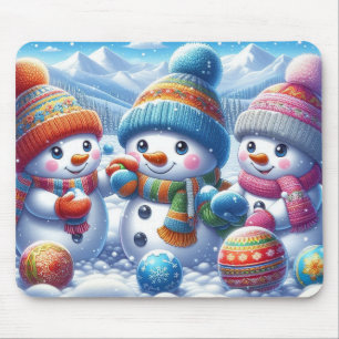 かわいい雪だるまよくはしゃぐ冬マウスパッドギフト マウスパッド