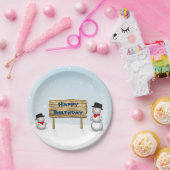 かわいい雪だるまを願うハッピーバースデー ペーパープレート (パーティー)