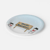 かわいい雪だるまを願うハッピーバースデー ペーパープレート (アングル)