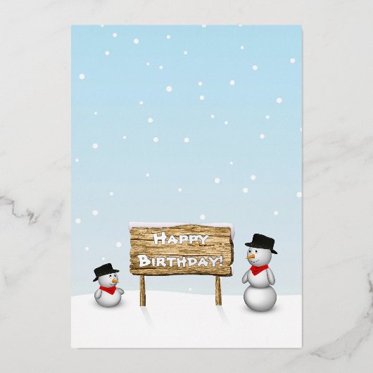 かわいい雪だるまを願うハッピーバースデー 箔シーズンカード (正面)