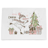 かわいい雪だるまアイススケートで滑る ラージペーパーバッグ (正面)