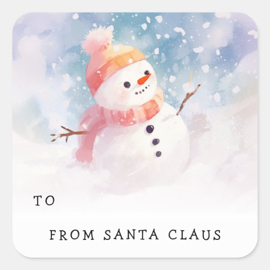 かわいい雪だるまイラストレーションからギフトラベルシール スクエアシール (正面)