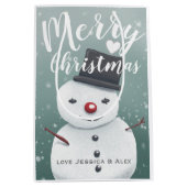 かわいい雪だるまイラストレーションウィンタークリスマスカスタム ミディアムペーパーバッグ (正面)