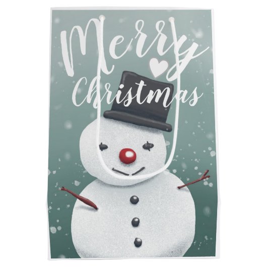 かわいい雪だるまイラストレーションウィンタークリスマスカスタム ミディアムペーパーバッグ (裏面)