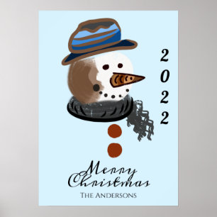 かわいい雪だるまイラストレーションメリークリスマス ポスター