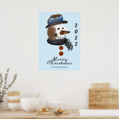 かわいい雪だるまイラストレーションメリークリスマス ポスター (キッチン)