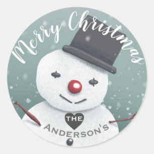 かわいい雪だるまイラストレーション冬のクリスマス ラウンドシール