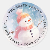 かわいい雪だるまイラストレーション絵画の差出人住所 ラウンドシール (正面)