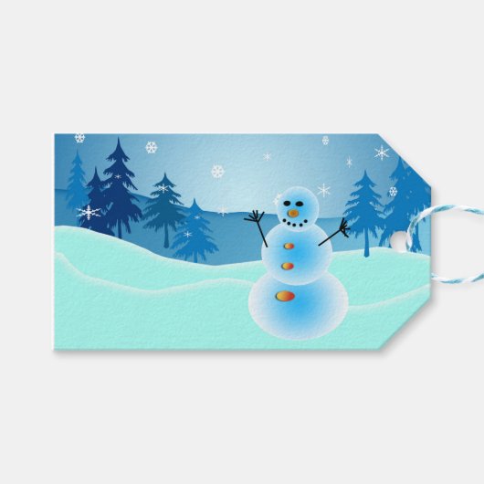 かわいい雪だるまイラストレーション ギフトタグ (正面(横))
