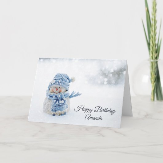 かわいい雪だるまインウィンター写真誕生日 カード (正面)