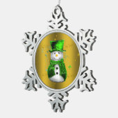 かわいい雪だるまイングリーンベルベット スノーフレークピューターオーナメント (右)