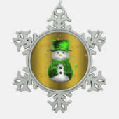 かわいい雪だるまイングリーンベルベット スノーフレークピューターオーナメント (正面)