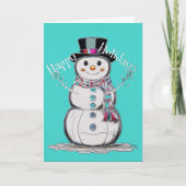 かわいい雪だるまインスカーフハッピーホリデー シーズンカード (正面)