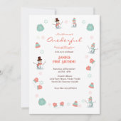 かわいい雪だるまウィンターオネダーランド誕生日写真 招待状 (正面)