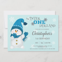 かわいい雪だるまウィンターオネダーランド1st誕生日パーティー 招待状