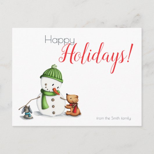 かわいい雪だるまウィンタークリスマスホリデー ポストカード (正面)