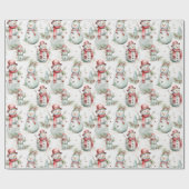 かわいい雪だるまウォーターカラーホリデークリスマス ラッピングペーパー (フラット)
