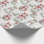 かわいい雪だるまウォーターカラーホリデークリスマス ラッピングペーパー (角)