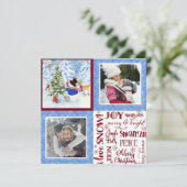 かわいい雪だるまウッドランド雪クリスマス家族の写真 シーズンカード (スタンド正面)