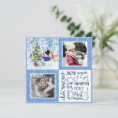 かわいい雪だるまウッドランド雪クリスマス家族の写真 シーズンカード (スタンド正面)