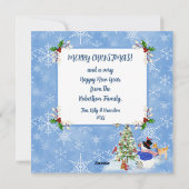 かわいい雪だるまウッドランド雪クリスマス家族の写真 シーズンカード (裏面)