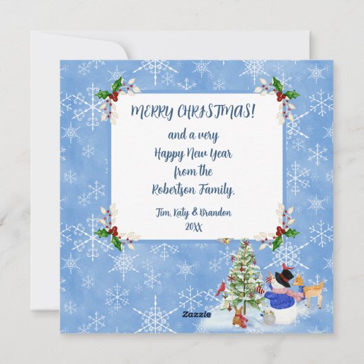 かわいい雪だるまウッドランド雪クリスマス家族の写真 シーズンカード