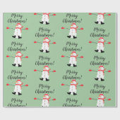 かわいい雪だるまオンセージグリーンメリークリスマス ラッピングペーパー (フラット)