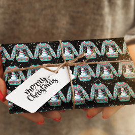 かわいい雪だるまオン醜いクリスマスセーター ラッピングペーパー