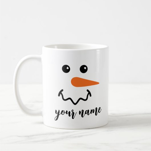 かわいい雪だるまカスタマイズ顔名 コーヒーマグカップ (左)
