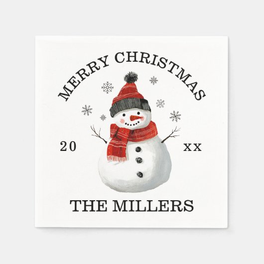 かわいい雪だるまカスタムクリスマス スタンダードカクテルナプキン (正面)