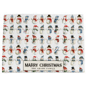 かわいい雪だるまカスタムメリークリスマス ラージペーパーバッグ (正面)