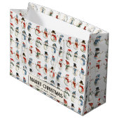 かわいい雪だるまカスタムメリークリスマス ラージペーパーバッグ (正面アングル)