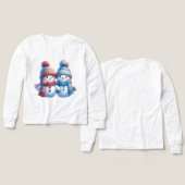 かわいい雪だるまカップルの冬のイラストTシャツ (デザイン 正面&背面)