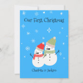 かわいい雪だるまカップル初めてのクリスマスホリデイ シーズンカード (正面)