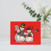 かわいい雪だるまカップル シーズンポストカード (スタンド正面)
