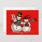かわいい雪だるまカップル シーズンポストカード (正面/裏面)