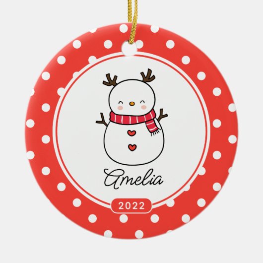 かわいい雪だるまガールズクリスマスオーナメント セラミックオーナメント (正面)
