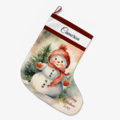 かわいい雪だるまガールパーソナライズされた ラージクリスマスストッキング (正面 (吊り時))