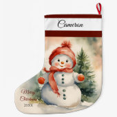 かわいい雪だるまガールパーソナライズされた ラージクリスマスストッキング (裏面)
