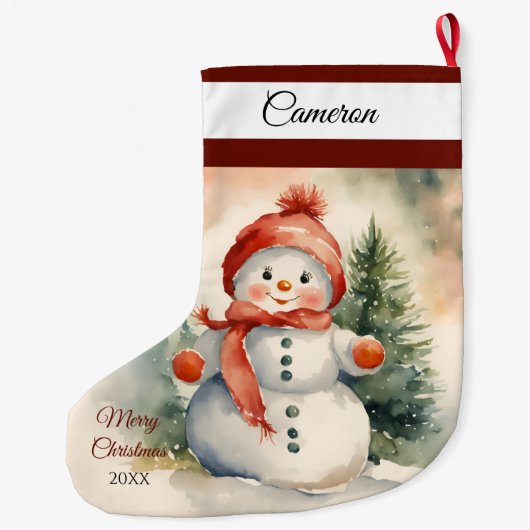 かわいい雪だるまガールパーソナライズされた ラージクリスマスストッキング (裏面)