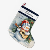 かわいい雪だるまギタパーソナライズされたー ラージクリスマスストッキング (正面 (吊り時))