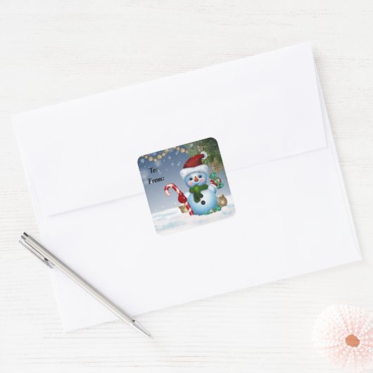 かわいい雪だるまギフトステッカー スクエアシール (封筒)
