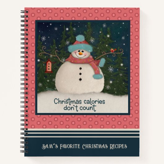 かわいい雪だるまクリスマスカロリー引用文ピンクレシピ ノートブック (正面)