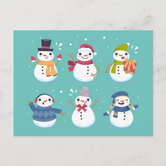 かわいい雪だるまクリスマスクリスマスはがき ポストカード (正面)