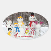 かわいい雪だるまクリスマスシール 家族名入り 楕円形シール (正面)