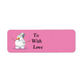 かわいい雪だるまクリスマスステッカー贈り物ラベルピンク ラベル (正面)