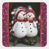 かわいい雪だるまクリスマスステッカー スクエアシール (正面)