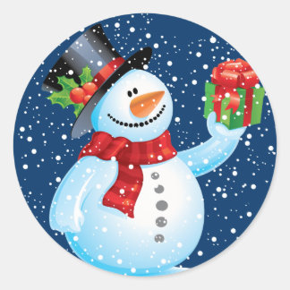 かわいい雪だるまクリスマスステッカー ラウンドシール