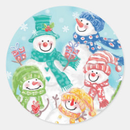 かわいい雪だるまクリスマスステッカー ラウンドシール