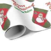 かわいい雪だるまクリスマスストッキングホワイトパーソナライズされた ラッピングペーパー (ロールコーナー)